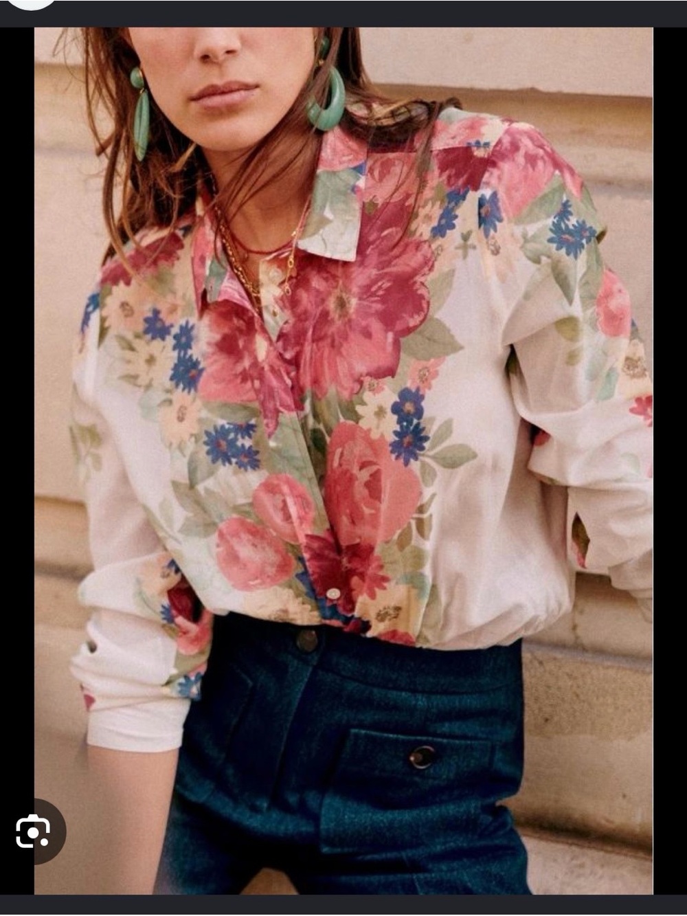 Sezane Floral pierro blouse in rose fleur placée